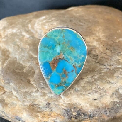 Navajo Blue Kingman Turquoise Ring | Sterling Silver | Sz 8 | Authentic Native American Handmade | 12792