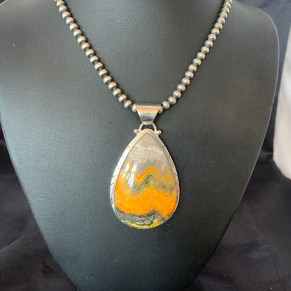 Navajo Pearls Sterling Silver Bumblebee Jasper Necklace Pendant | 21" | 10545
