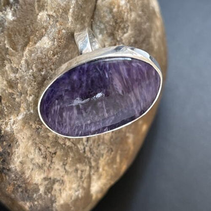 Navajo Women's Oval Purple Charoite Ring | Sterling Silver | Sz 8 Adjustable | Authentic Native American Handmade | 10567