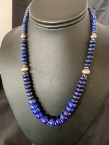 Navajo Lapis Lazuli Graduated Necklace | Sterling Silver | Authentic Native American | 18" | 11802