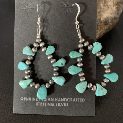Navajo Blue Cluster Turquoise Bead Earrings | Sterling Silver | Authentic Native American Handmade | 13327