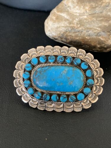Navajo Blue Kingman Turquoise Cluster Ring | Authentic Native American Sterling Silver | Multi-Stone | Sz 9 | 12228 - Masha USA