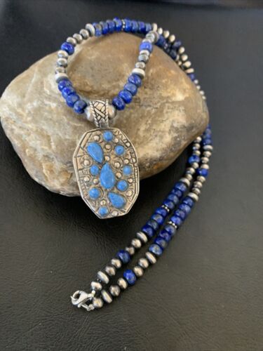 Navajo Sterling Silver Blue Denim Lapis Necklace Pendant | Multi-Stone | Authentic Native American Handmade | 12262