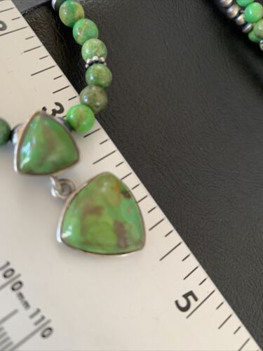 Navajo Green Gaspeite Turquoise Pendant | Sterling Silver | Authentic Native American Handmade | 12343
