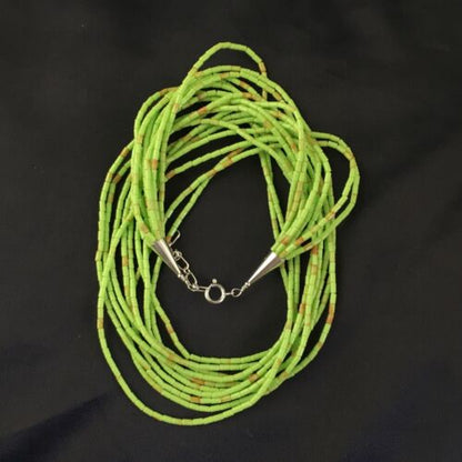 Navajo Green Gaspeite Heishi Necklace | 10 Strand | Sterling Silver | 17" | 10256