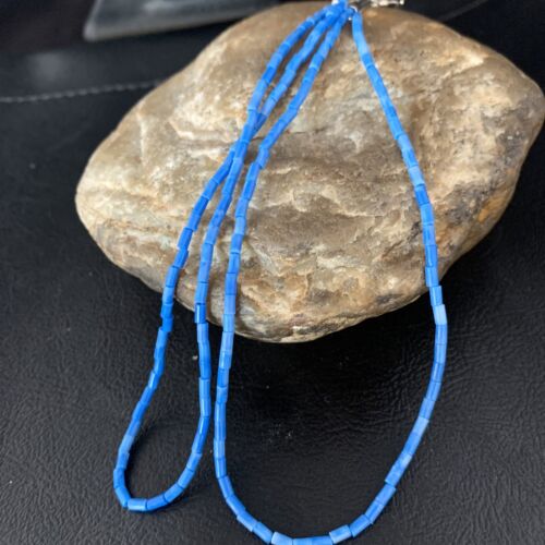 Handmade Silver Heishi Beads Blue Denim Lapis Earrings | Sterling Silver | 5" | 13505