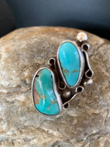 Native American Navajo Men's Turquoise Sterling Silver 2 Stone Ring | Sz 6 | Native American Handmade | 8765