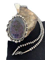 Men's Navajo Pearls Necklace | Sterling Silver Purple Sugilite Pendant | Authentic Native American | 1535