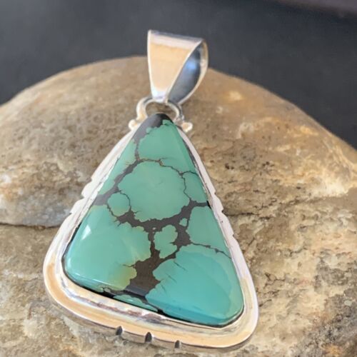 Navajo Men's Pendant | Sterling Silver Spiderweb Turquoise | 2" | Authentic Native American Handmade | 10755