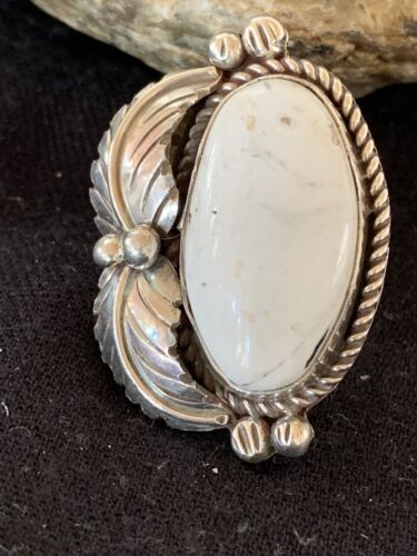 Navajo White Buffalo Turquoise Ring | Sterling Silver | Sz 9.5 | Authentic Native American Handmade | 143