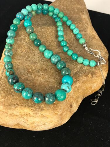 Navajo Spiderweb Turquoise Bead Necklace | Sterling Silver | 18" | Authentic Native American Handmade | 8463