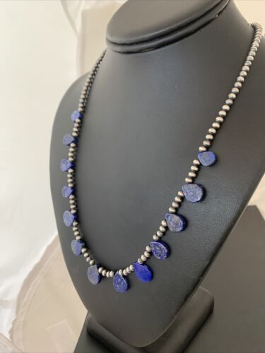 Navajo Lapis Lazuli Teardrop Necklace | Sterling Silver | 20" | Authentic Native American Handmade | 02045