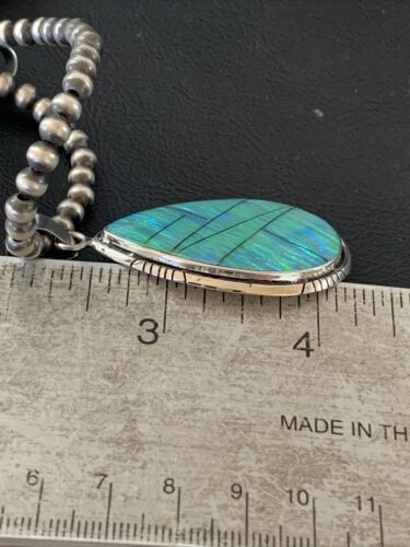Native American Women's Navajo Green Faux Opal Pendant | Sterling Silver | 2.30" | 1895