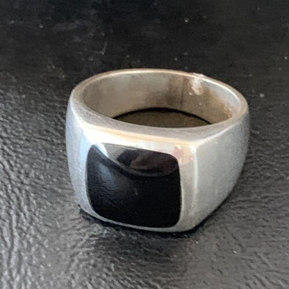 Southwestern Men's Navajo Black Onyx Inlay Ring | Sterling Silver | Sz 10 | Authentic Native American Handmade | 10740
