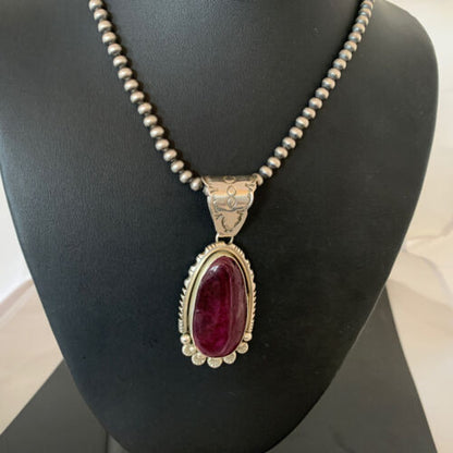 Navajo Purple Spiny Oyster Pendant | Sterling Silver Pearls | Authentic Native American Handmade | 2140