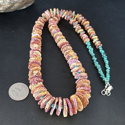Navajo Purple Spiny Oyster & Turquoise Necklace | Sterling Silver | Authentic Native American | 28" | 14624