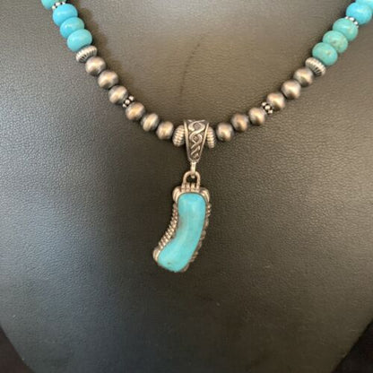 Navajo Blue Turquoise Pendant Necklace | Sterling Silver | Authentic Native American Handmade | 13826