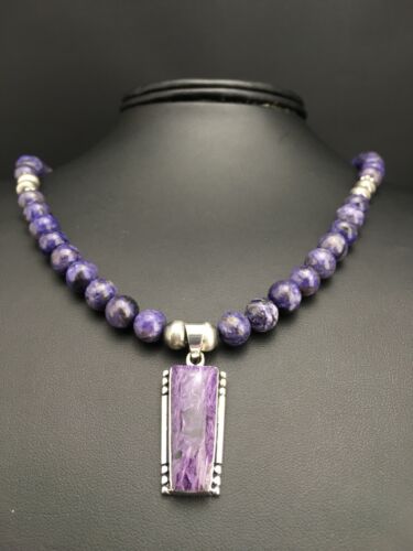Navajo Charoite Pendant with Pearls | Sterling Silver Necklace | 21" | Authentic Native American Handmade | 4877