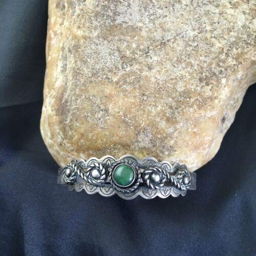 Southwestern Old Pawn Navajo Green Turquoise Bracelet | Sterling Silver | Authentic Native American Handmade | 1994