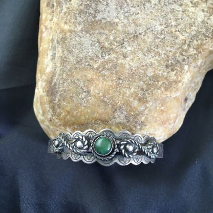 Southwestern Old Pawn Navajo Green Turquoise Bracelet | Sterling Silver | Authentic Native American Handmade | 1994