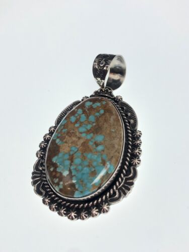Navajo Blue Turquoise #8 Pendant | Sterling Silver Necklace | Authentic Native American Handmade | 11292