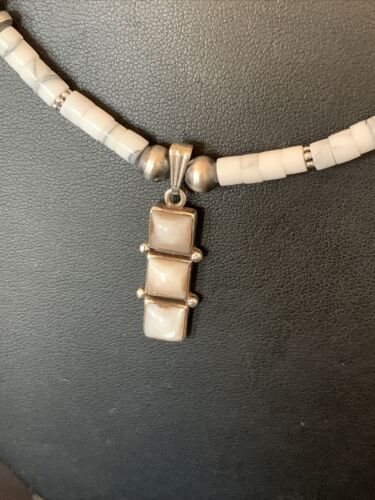 Navajo White Buffalo Turquoise Pendant Set | Sterling Silver | Authentic Native American Handmade | 12246