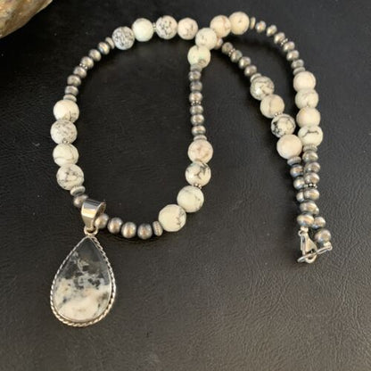 Men's Navajo White Buffalo Turquoise Pendant Necklace | Sterling Silver | Authentic Native American Handmade | 13833