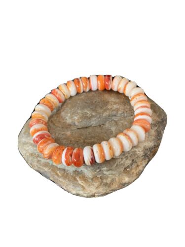 Native American Navajo Orange Spiny Oyster Bracelet | Sterling Silver | Authentic Handmade | 1086