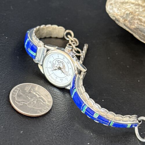 Authentic Navajo Blue Lapis & Opal Inlay Wristwatch | Sterling Silver Tips | Native American Jewelry | 14394