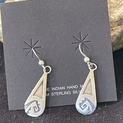Native American Hopi Sterling Silver Dangle Earrings | Handmade | 01508
