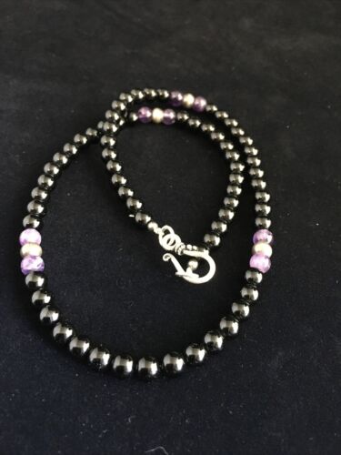Navajo Black Onyx Necklace for Men | Sterling Silver | 18" | Authentic Native American Handmade | 10028 - Masha USA