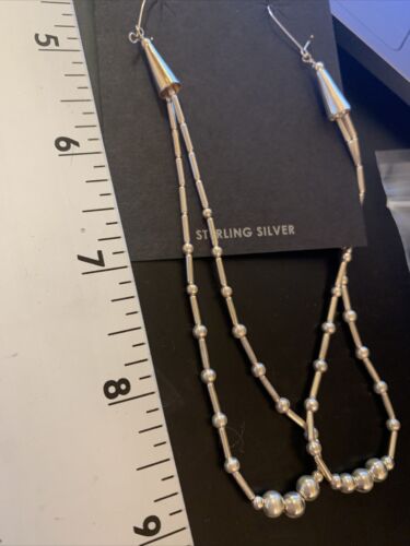 Navajo XL Liquid Heishi Sterling Silver Pearls Beads Earrings | 4" | Authentic Native American Handmade | 13034