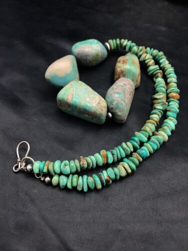 Navajo Chunky Green Nugget Turquoise Necklace | Sterling Silver | 23" | Authentic Native American Handmade | 3215