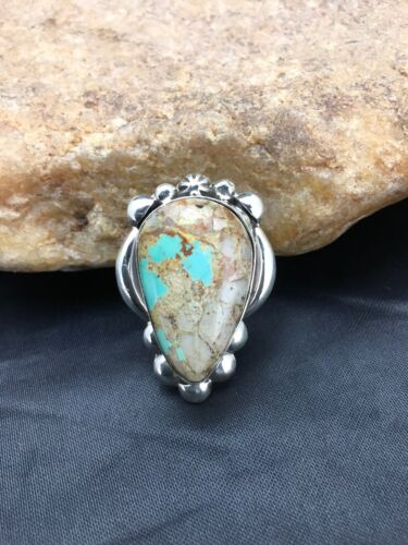 Navajo Turquoise Ring | Sterling Silver | Sz 8.25 | Authentic Native American Handmade | 2598
