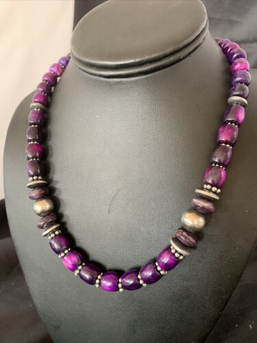 Southwestern Navajo Purple Sugilite Bead Necklace | Sterling Silver | Authentic Native American Handmade| 18" | 11910