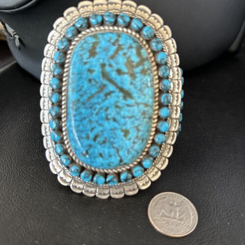 Handmade Native American Blue Kingman Turquoise Cuff Bracelet | Sterling Silver | 14223