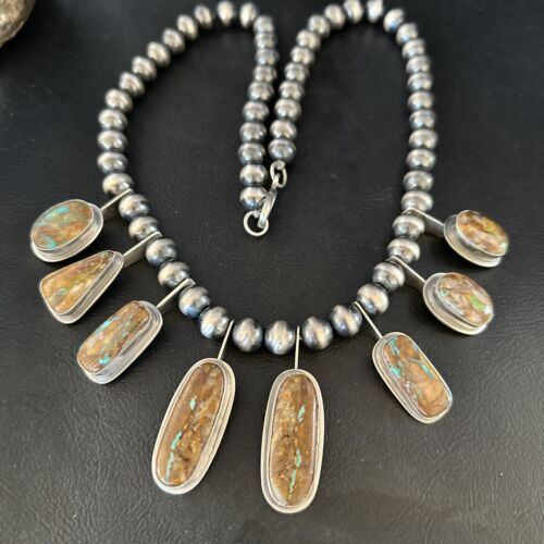 Southwestern Boulder Turquoise Necklace | 23" | Navajo Sterling Silver | Authentic Native American Handmade | 14485