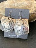 Native American Women's Dangle Earrings | Navajo Sterling Silver Stamped Handmade | 1665