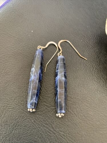 Navajo Blue Lapis Lazuli Bead Dangle Earrings | Sterling Silver | Authentic Native American Handmade | 13031