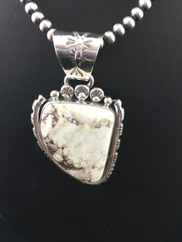 Navajo Wild Horse Turquoise Pendant Necklace | Sterling Silver | Authentic Native American Handmade | 10058