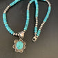 Navajo Blue Turquoise Pendant Necklace | Sterling Silver Pearls | Authentic Native American Handmade | 13217