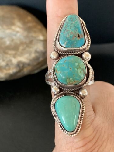 Navajo Sterling Silver Turquoise Ring | Authentic Native American Multi-Stone | Sz 11 | Blue Green | 2125
