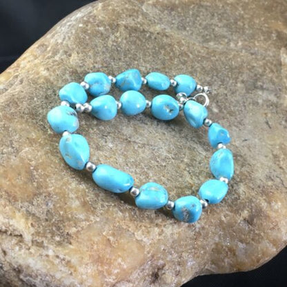 Native American Sterling Silver Bracelet | Sleeping Beauty Turquoise Inlay | 6.75" | 10146