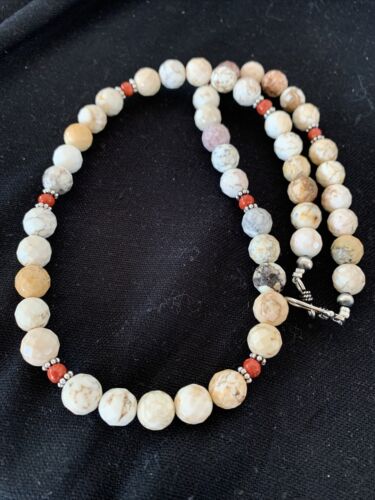 Navajo Turquoise Wild Horse Coral Necklace | Sterling Silver Naja | Authentic Native American Handmade | 20" | 964