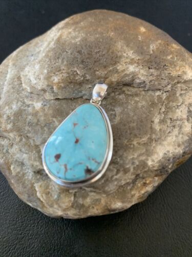 Navajo Blue Bisbee Turquoise Pendant | Sterling Silver | 1.5" | Authentic Native American Handmade | 1619