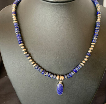 Native American Navajo Blue Lapis Pendant Necklace | Sterling Silver | Authentic Handmade | 12247 - Masha USA