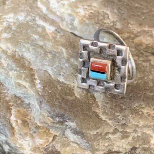 Native American Women's Navajo Blue Turquoise Coral Inlay Ring | Sz 5 | 13131