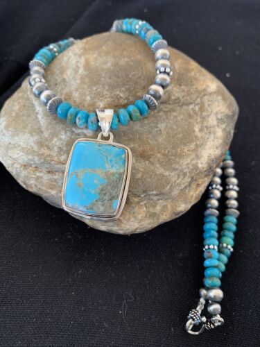 Men's Spiderweb Turquoise Pendant | Navajo Pearls Sterling Silver Necklace | Authentic Native American Handmade | 1015