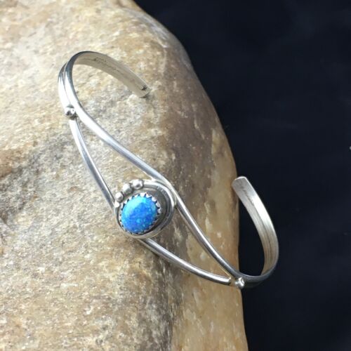 Native American Indian Blue Opal Bracelet | Sterling Silver | Handmade | 10175