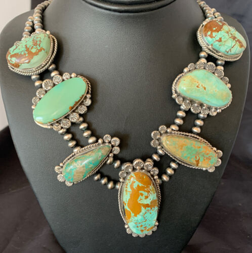 Navajo Royston Turquoise Pendant Necklace | Sterling Silver | Authentic Native American Handmade | XL | 12368